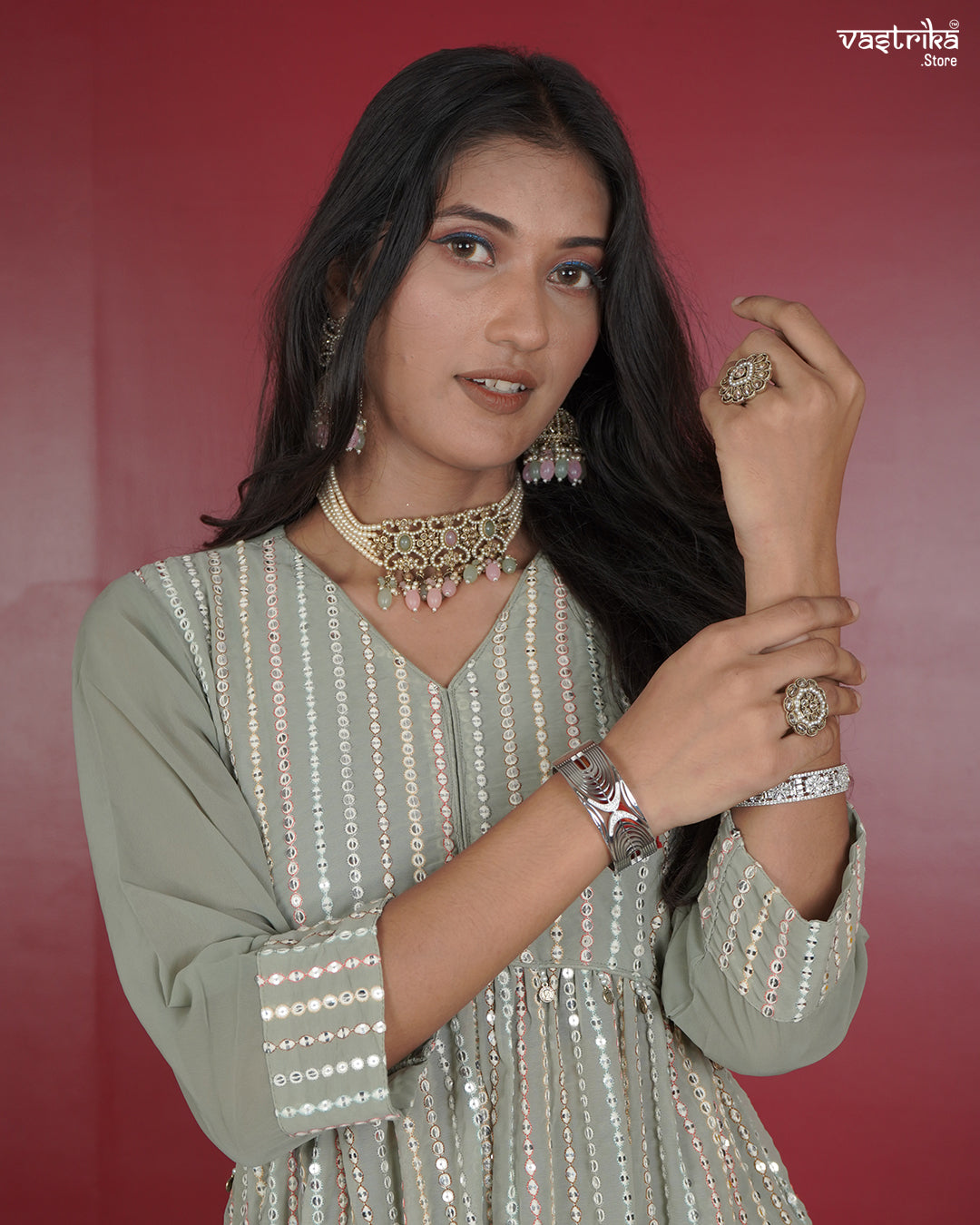 Nyra Cut Kurti Set with Sequin Detailing