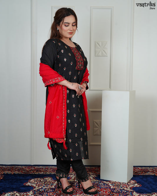 Silk Kurti Set with Jari & Sequin Work with Full Jaal Dupatta