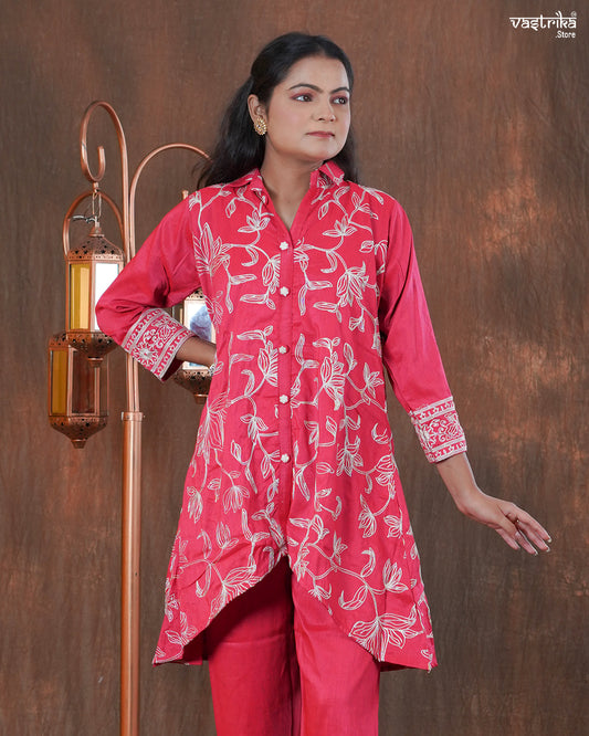 Silk Cord Set with Aari & Kadhai Thread Work