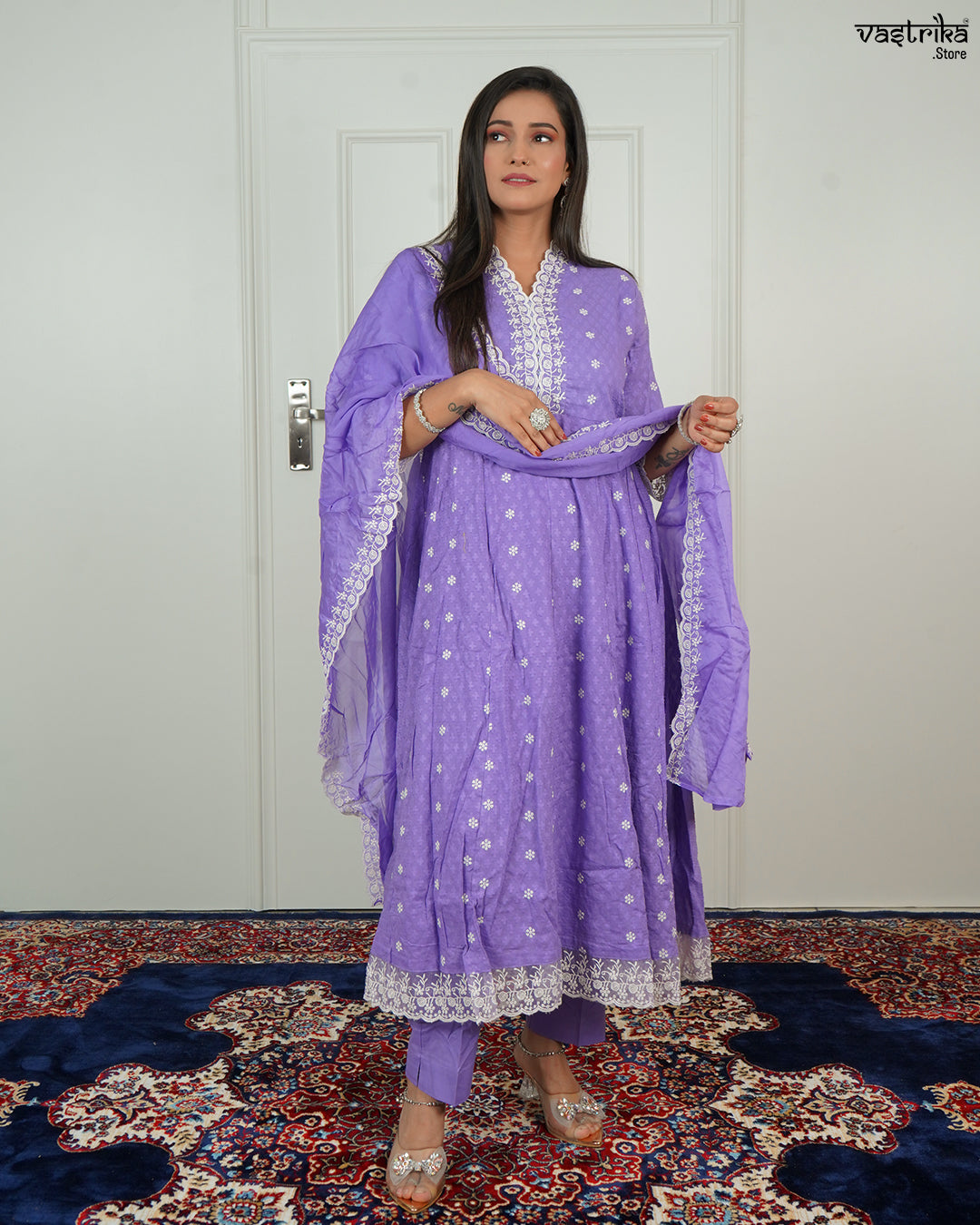 Thread Work V-Neck Frock Set