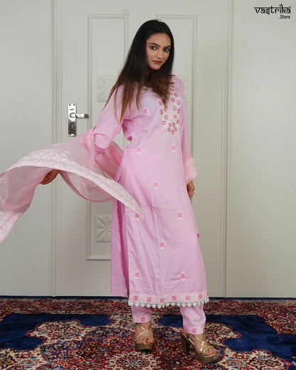 Thread Bloom Cotton Kurti Set