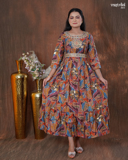 Maslin One-Piece Frock with Jari & Sequin Work Belt