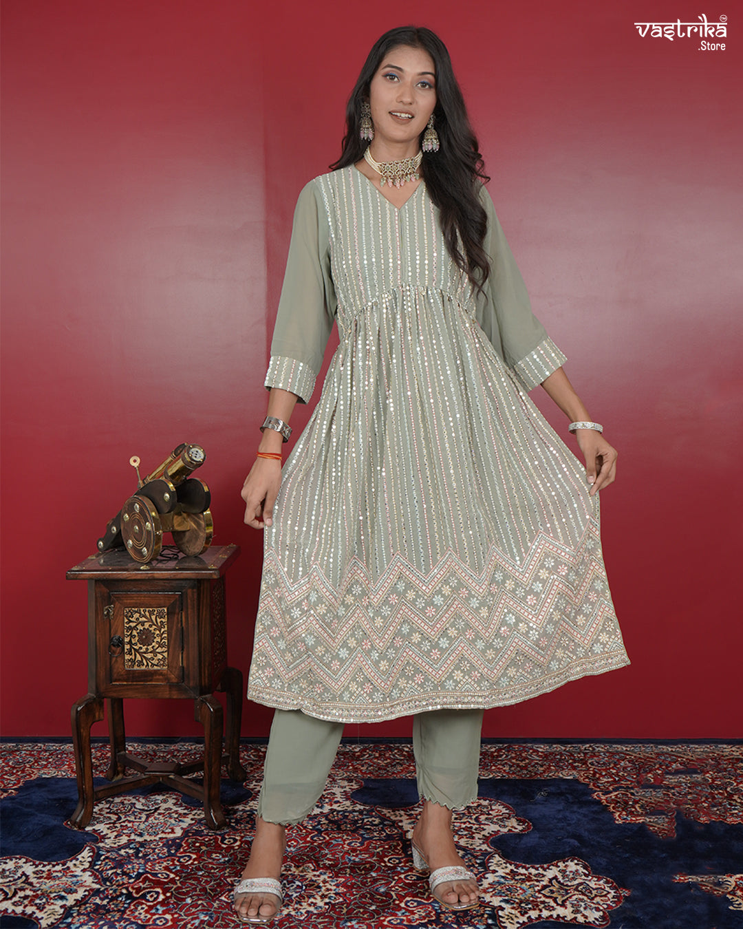 Nyra Cut Kurti Set with Sequin Detailing