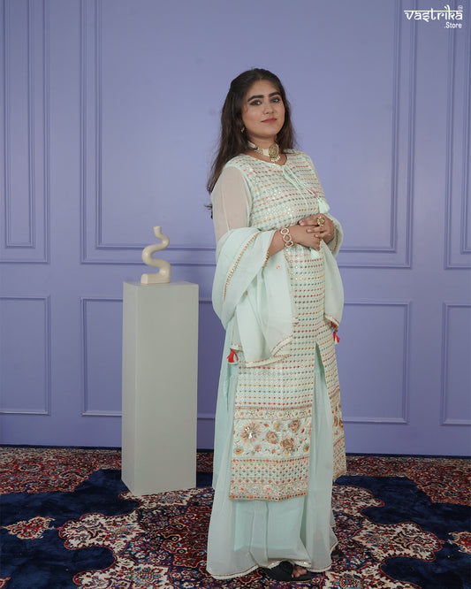 Elegant Resham Embroidered Sharara Set