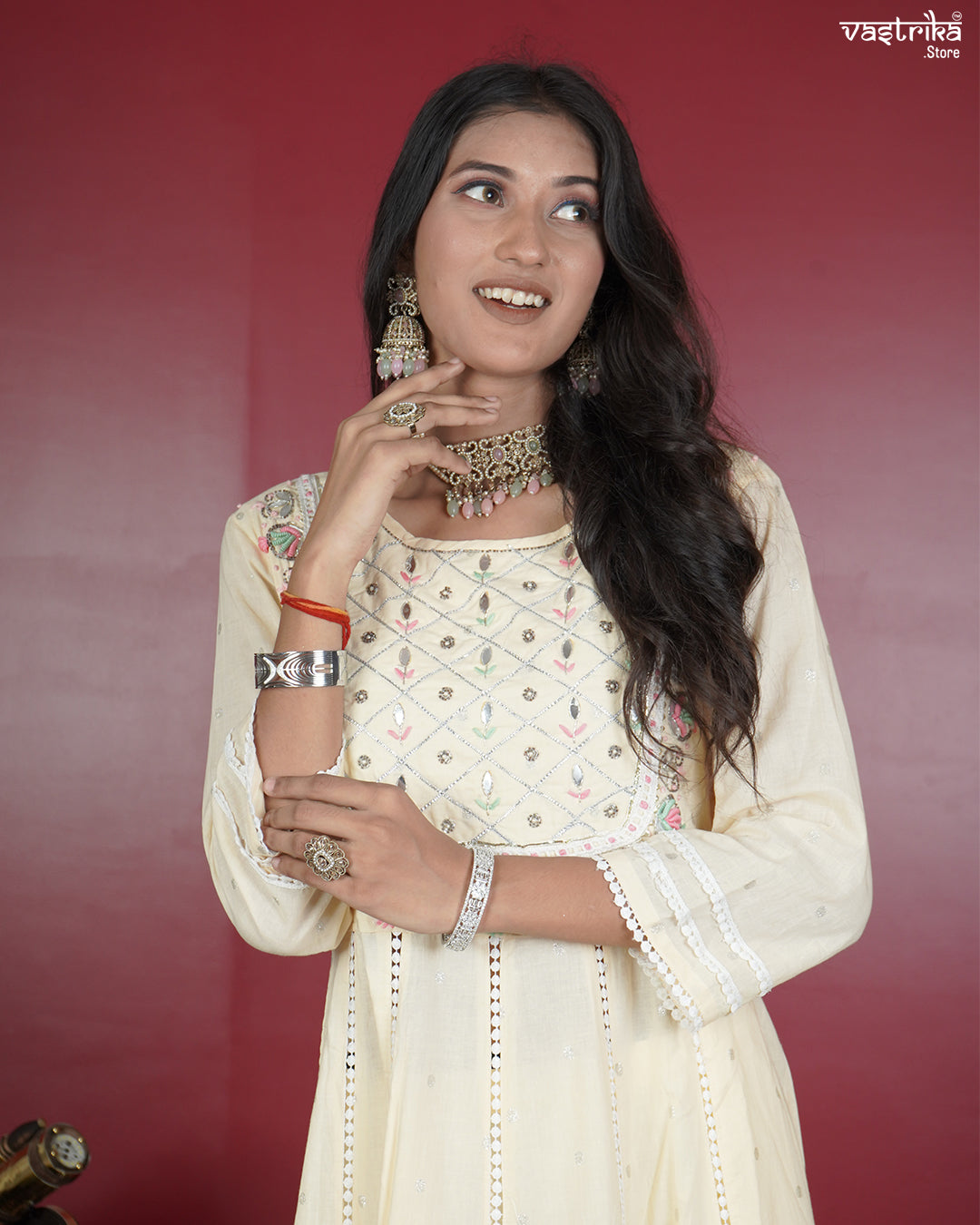 Cotton Frock Set with Jari & Resham Detailing