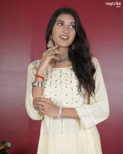 Cotton Frock Set with Jari & Resham Detailing