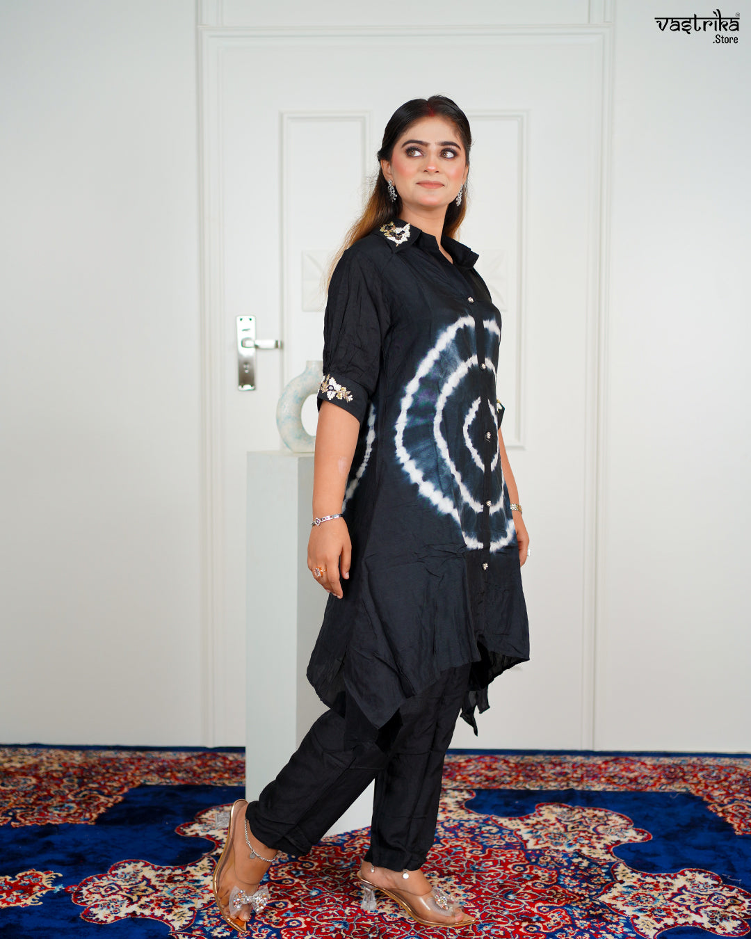 Black Masleen Coord Set with Handwork