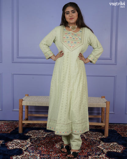 Chikankari Frock-Style Kurti Set with Embroidered Dupatta