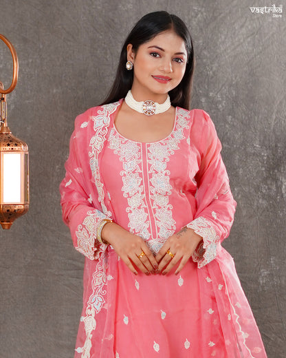 Elegant Organza Kurti Set with Resham & Thread Work