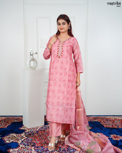 Gajri Chanderi Silk Kurti Set with Banarasi Printed Dupatta