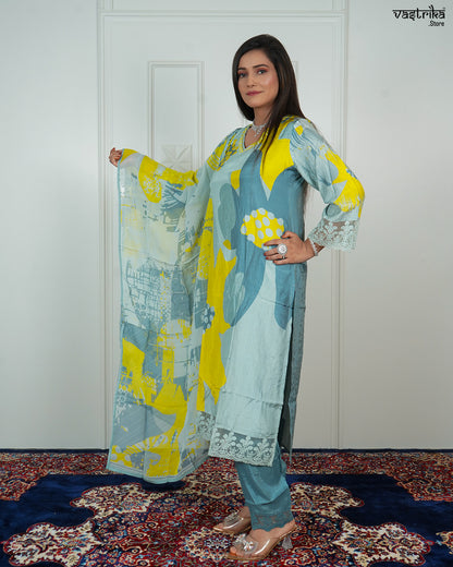 Printed Kurti Set with Handwork Detailing
