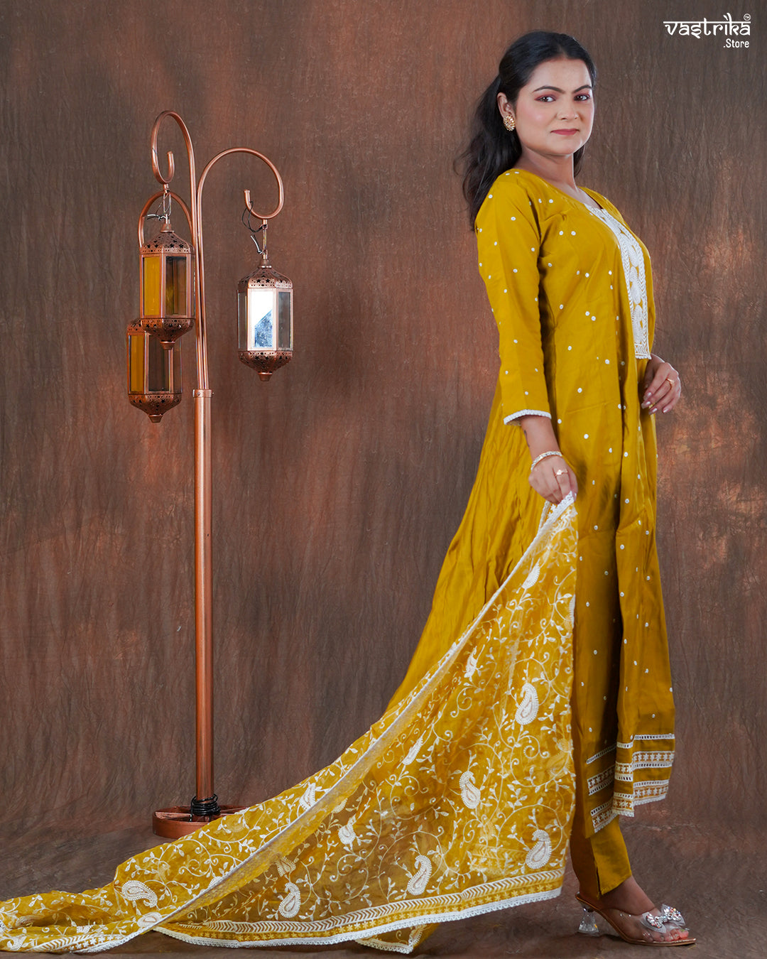 Roman Silk Frock Set with Resham & Lace Work