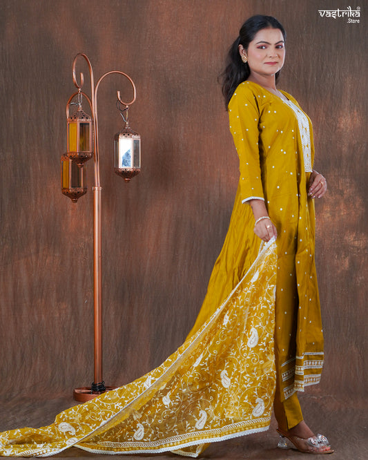 Roman Silk Frock Set with Resham & Lace Work