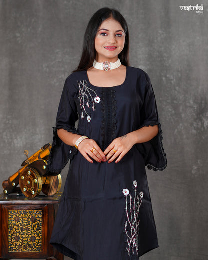 Black Roman Silk Coord Set with Katdana Work