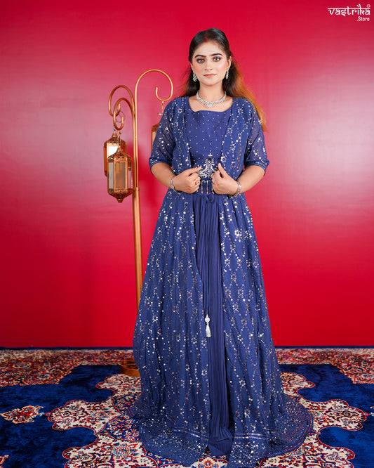 Grey Georgette Crop Top with Skirt and Shrug Set