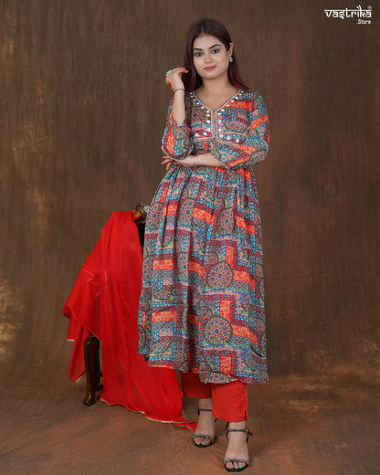 Alia Cut Kurti Set with Chiffon Dupatta