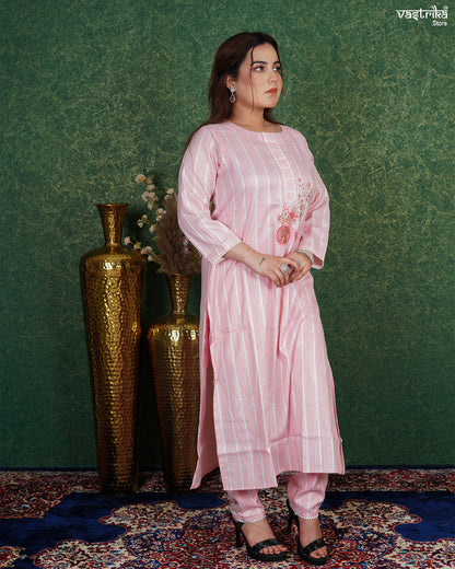 Elegant Cotton Kurti Set with Chanderi Dupatta & Handwork