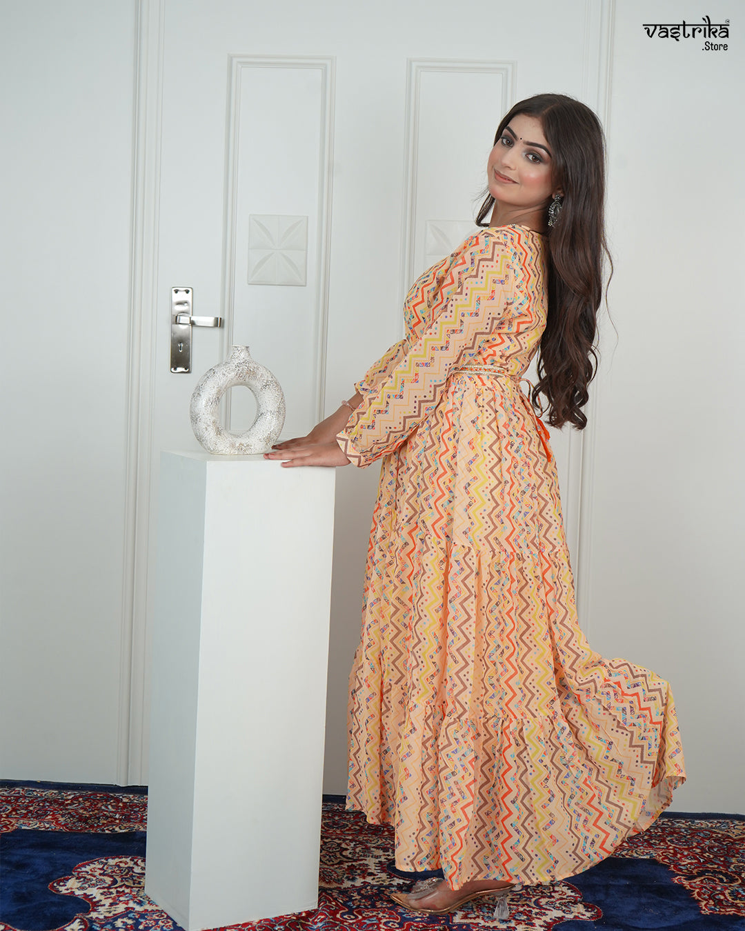 Hand-Worked Round Neck Shirt-Style Frock