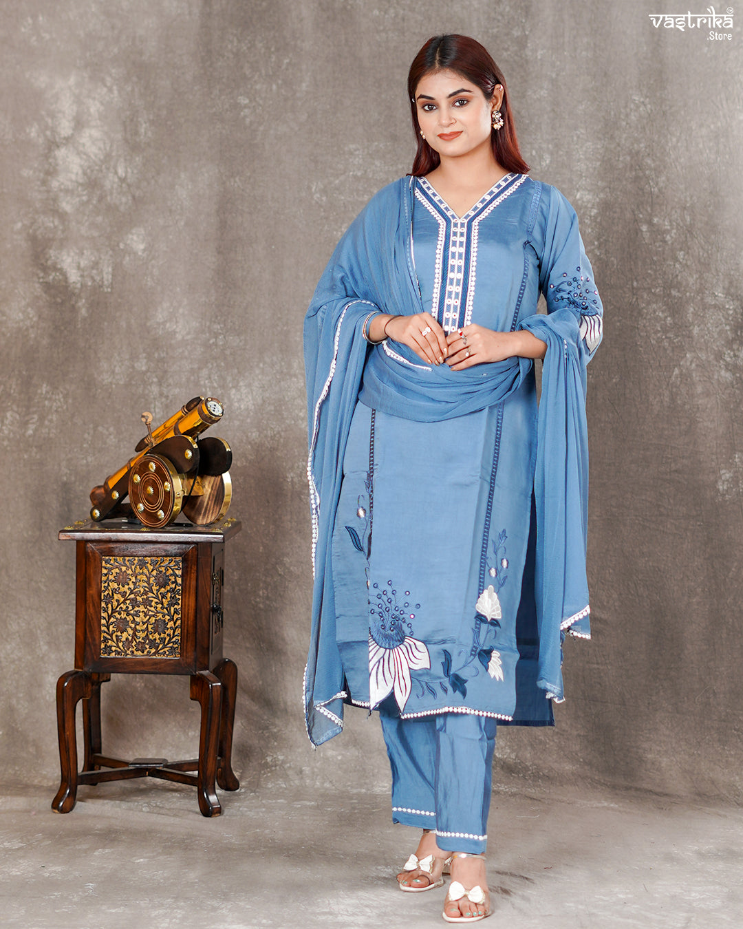 Roman Silk Kurti Set with Lace Work