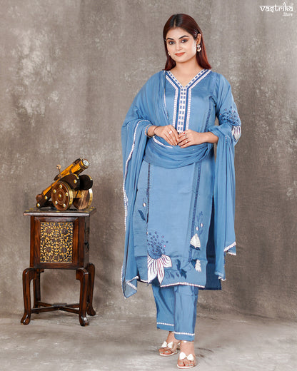 Roman Silk Kurti Set with Lace Work