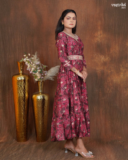 Maslin One-Piece Frock with Jari & Sequin Work Belt