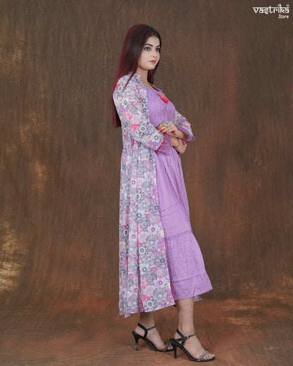 Amara Printed Frock & Handworked Georgette Shrug Set