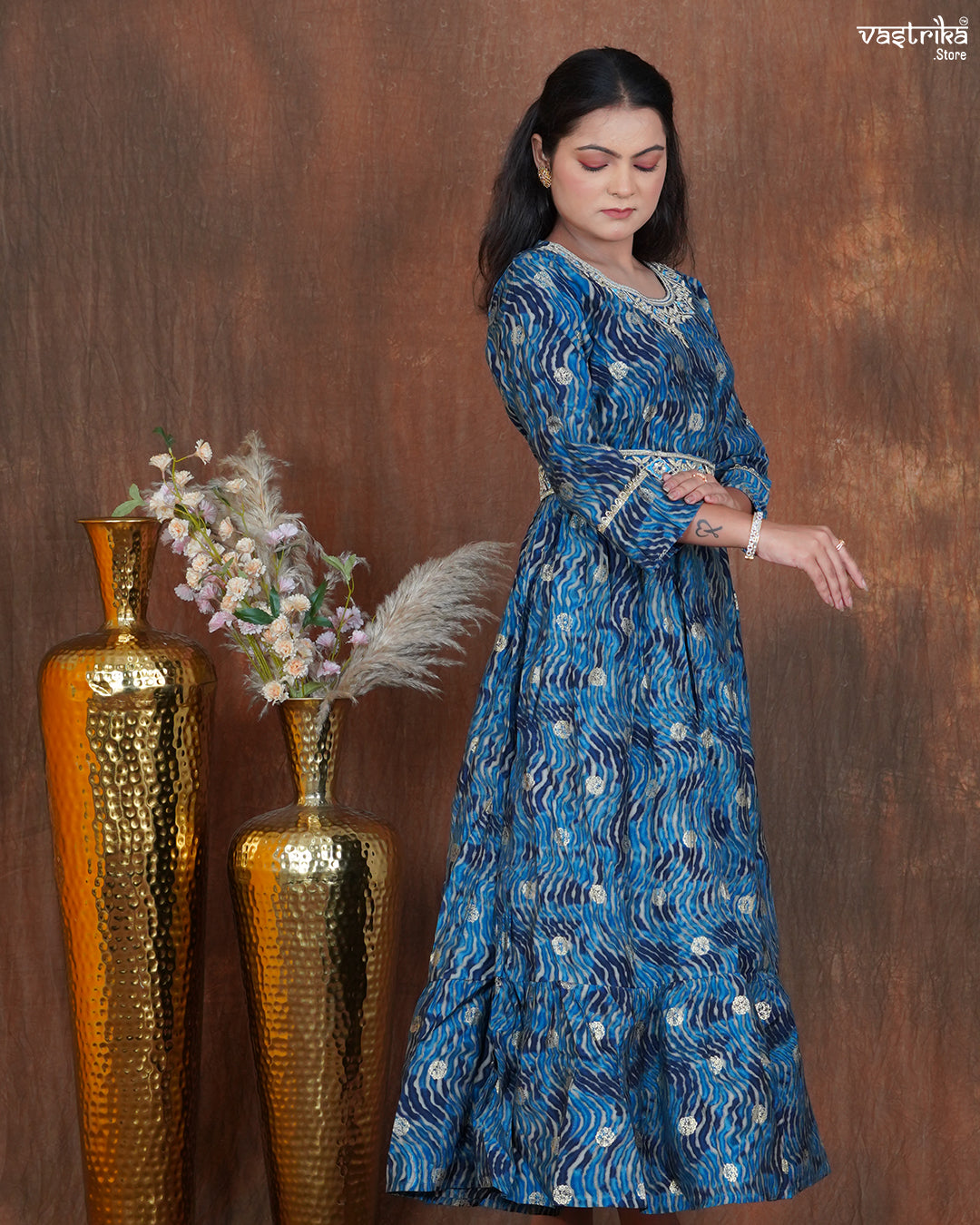 Maslin One-Piece Frock with Jari & Sequin Work Belt