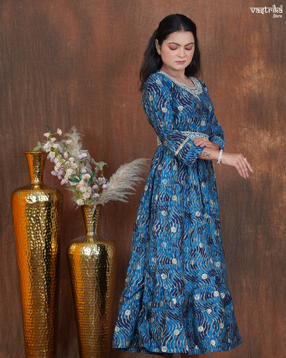 Maslin One-Piece Frock with Jari & Sequin Work Belt