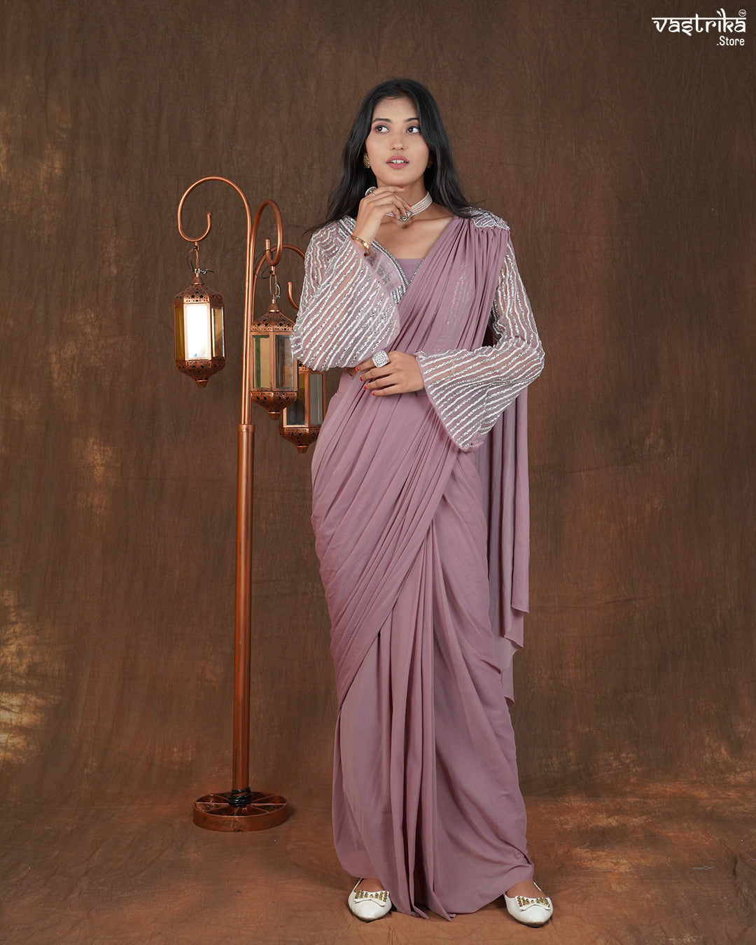 Elysia Handworked Drape Saree with Umbrella Top