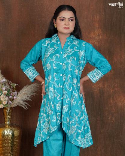 Silk Cord Set with Aari & Kadhai Thread Work