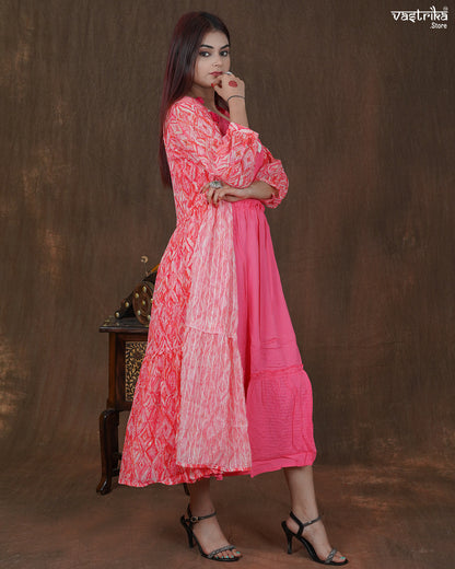 Elara Printed Frock & Handworked Georgette Shrug Set