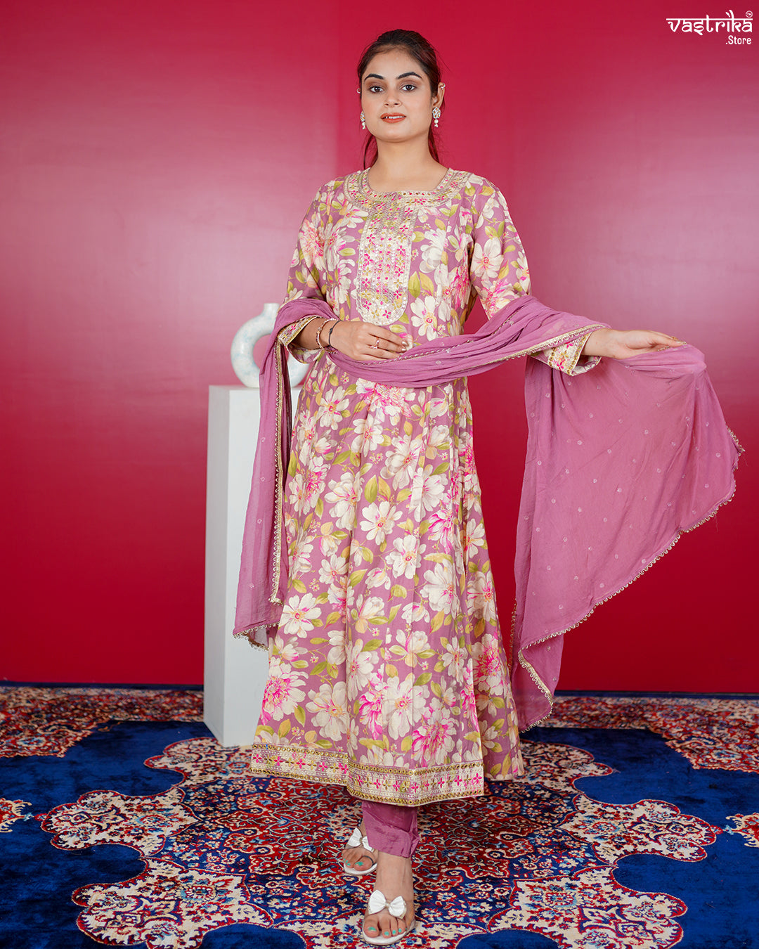 Purple Maslin Frock Set with Jari & Sequence Work