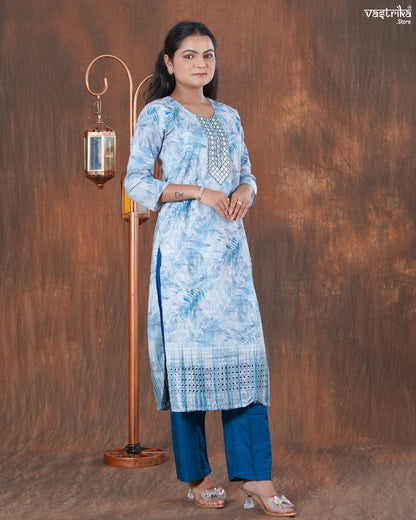 Cotton Kurti Set with Chikan & Chanderi Silk Dupatta