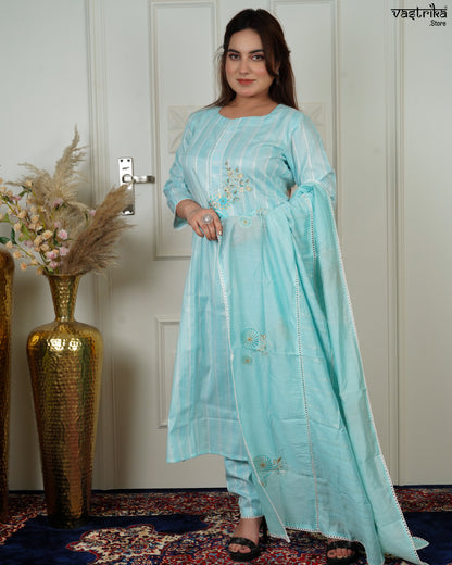 Cotton Kurti Set with Chanderi Dupatta & Handwork Detailing