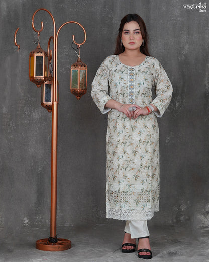 Cotton Kurti Set with Chikan Work & Printed Dupatta
