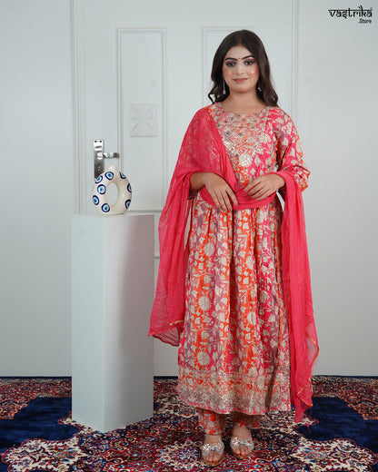 Printed Jari & Sequence Work Froack Set