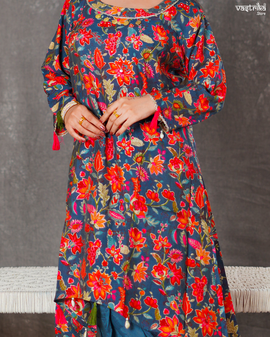 Maslin Silk Kurti with Contrast Dhoti Salwar