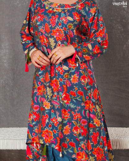 Maslin Silk Kurti with Contrast Dhoti Salwar