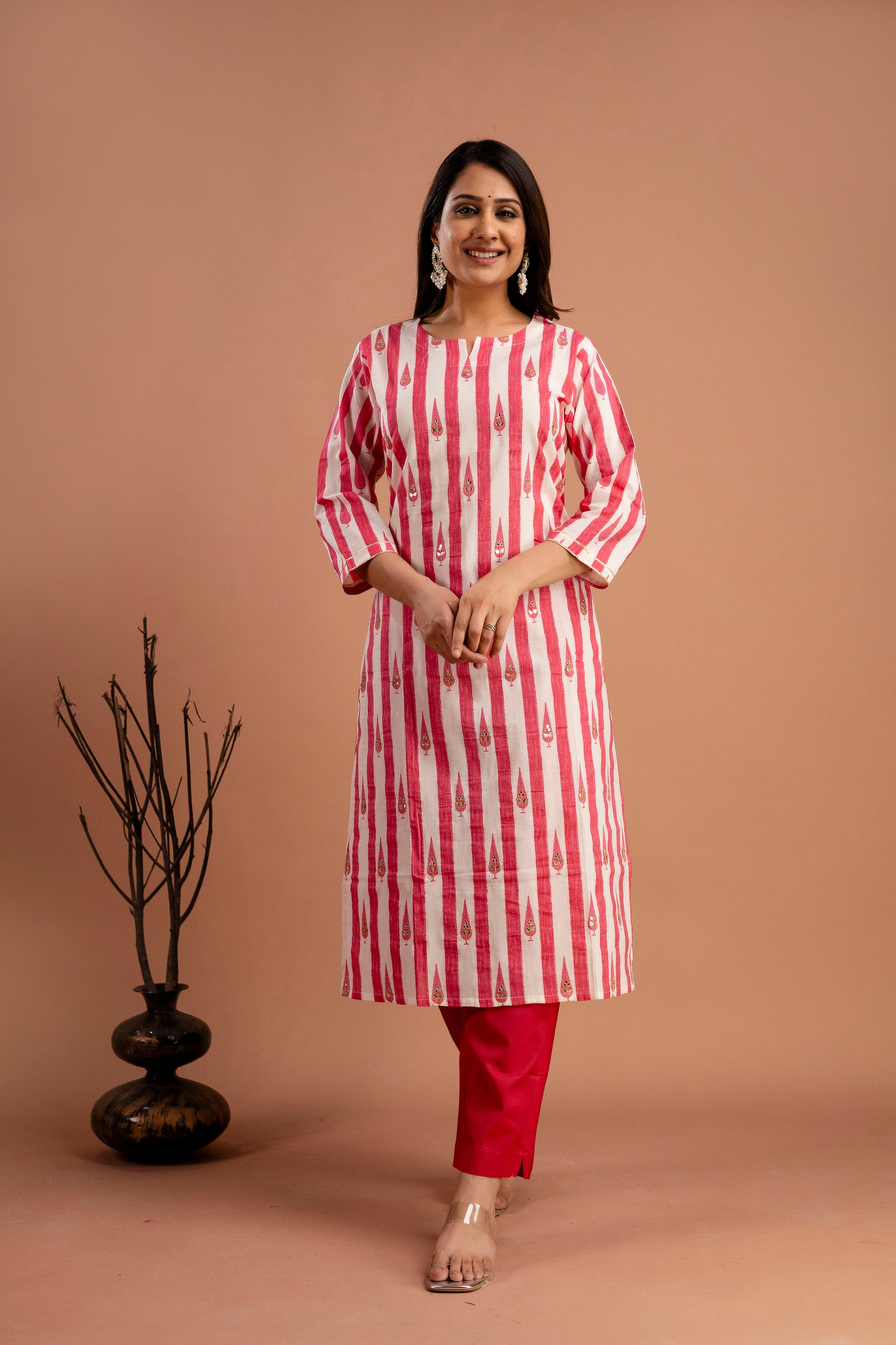 Printed Kurti with Gotta Patti Work, Plain Dupatta & Plain Trouser