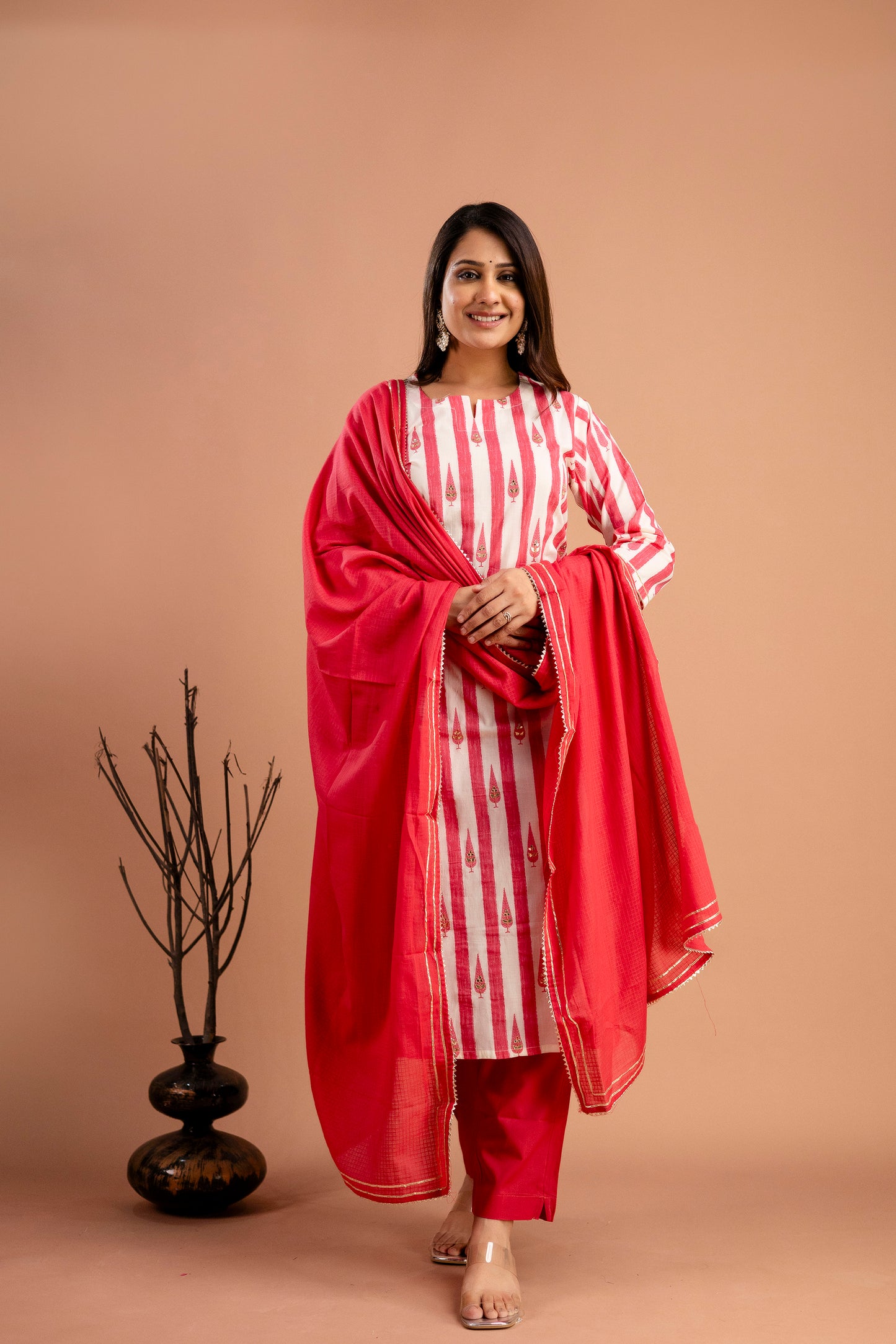 Printed Kurti with Gotta Patti Work, Plain Dupatta & Plain Trouser