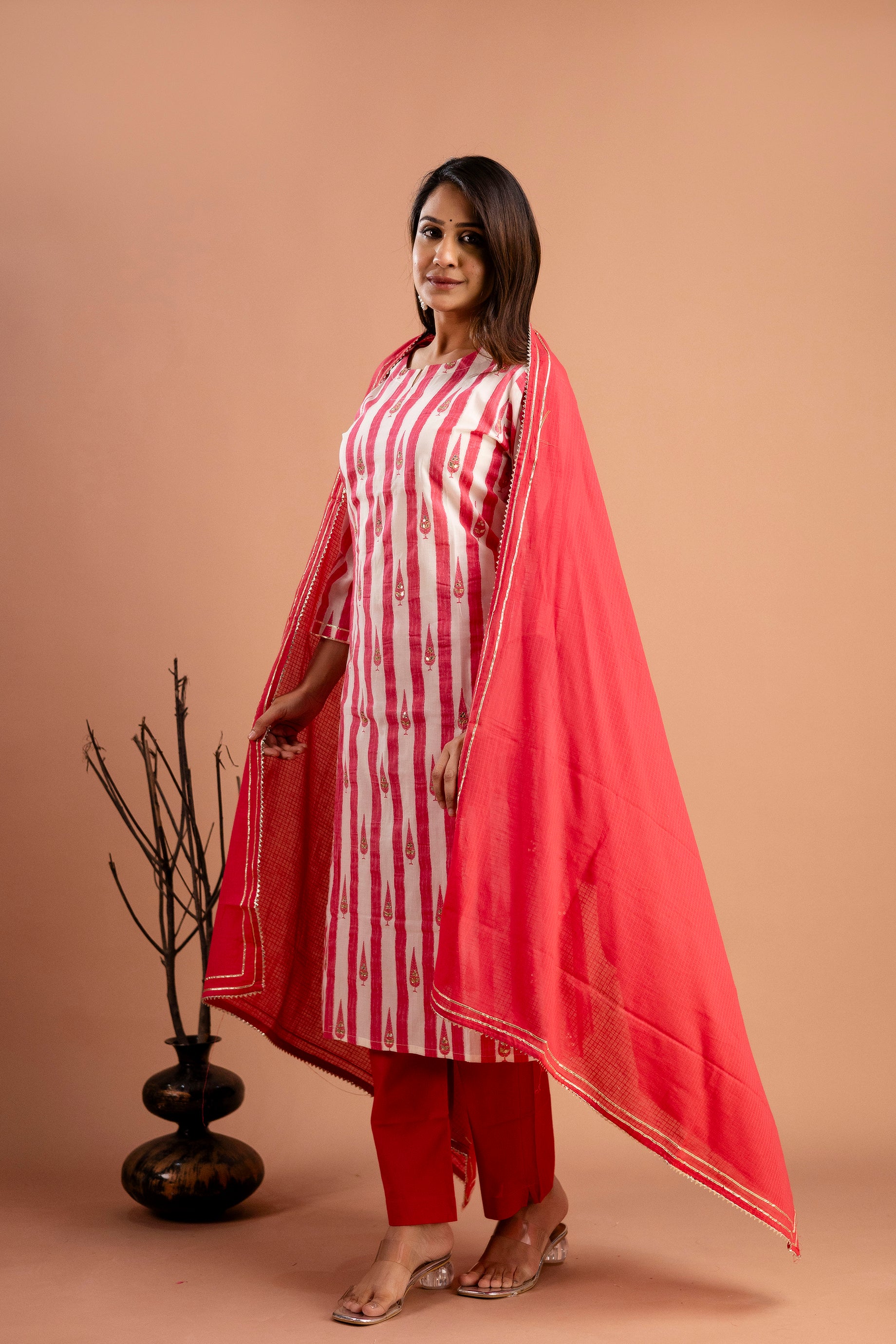 Printed Kurti with Gotta Patti Work, Plain Dupatta & Plain Trouser