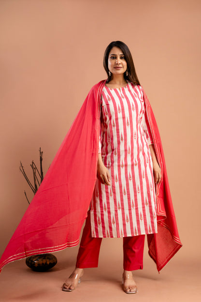 Printed Kurti with Gotta Patti Work, Plain Dupatta & Plain Trouser