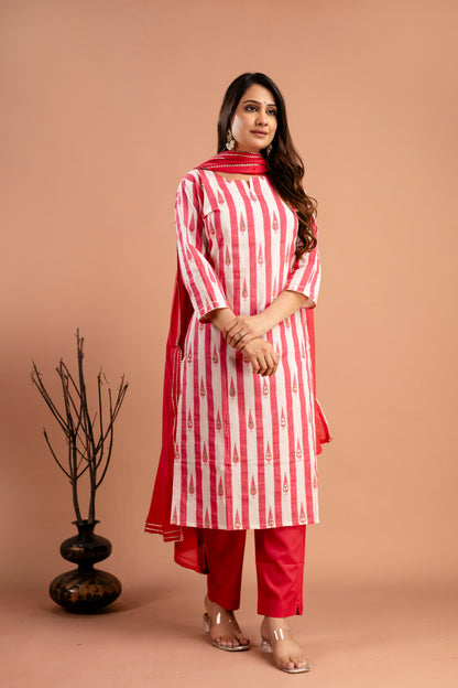 Printed Kurti with Gotta Patti Work, Plain Dupatta & Plain Trouser