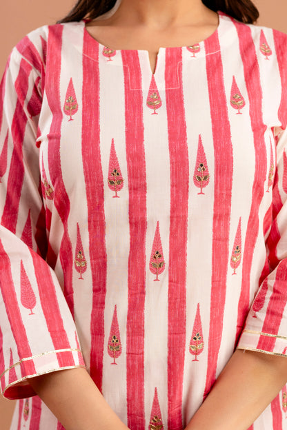 Printed Kurti with Gotta Patti Work, Plain Dupatta & Plain Trouser