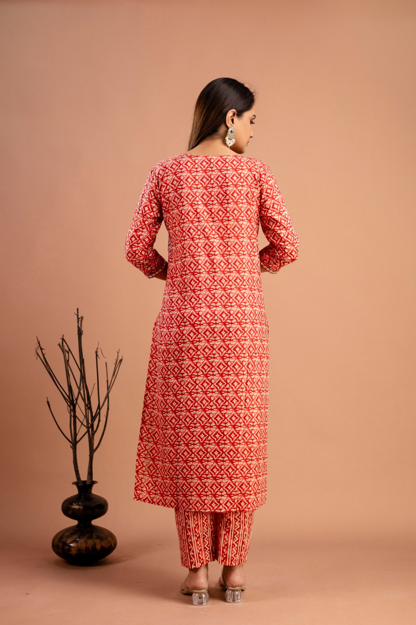 Printed Resham Worked Round Neck Kurti with Printed Dupatta & Printed Pants
