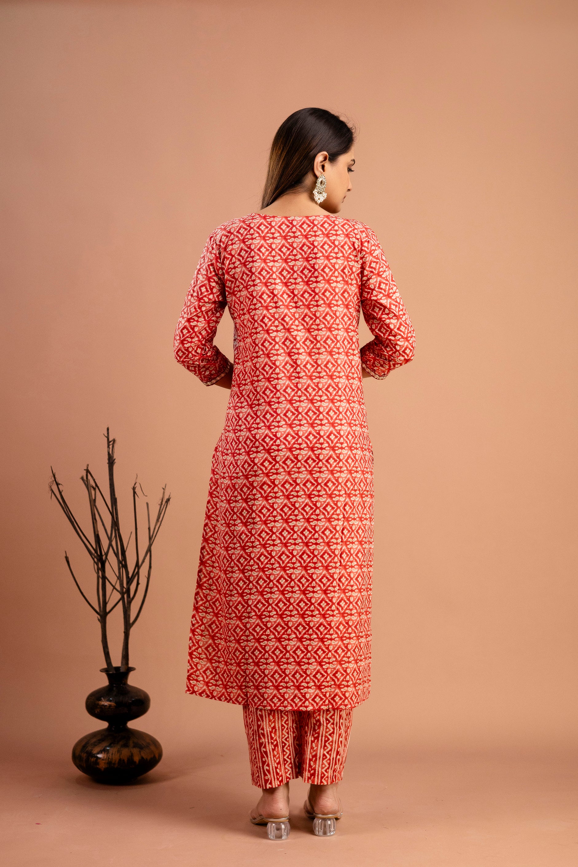 Printed Resham Worked Round Neck Kurti with Printed Dupatta & Printed Pants
