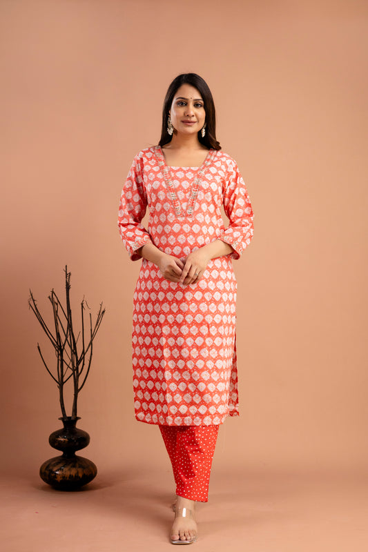 Printed Resham & Sequence Worked Kurti with Handworked Dupatta & Plain Pants