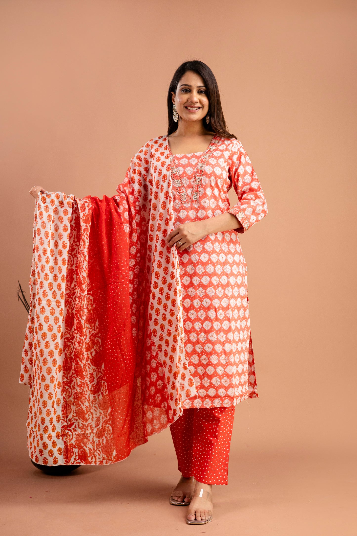 Printed Resham & Sequence Worked Kurti with Handworked Dupatta & Plain Pants