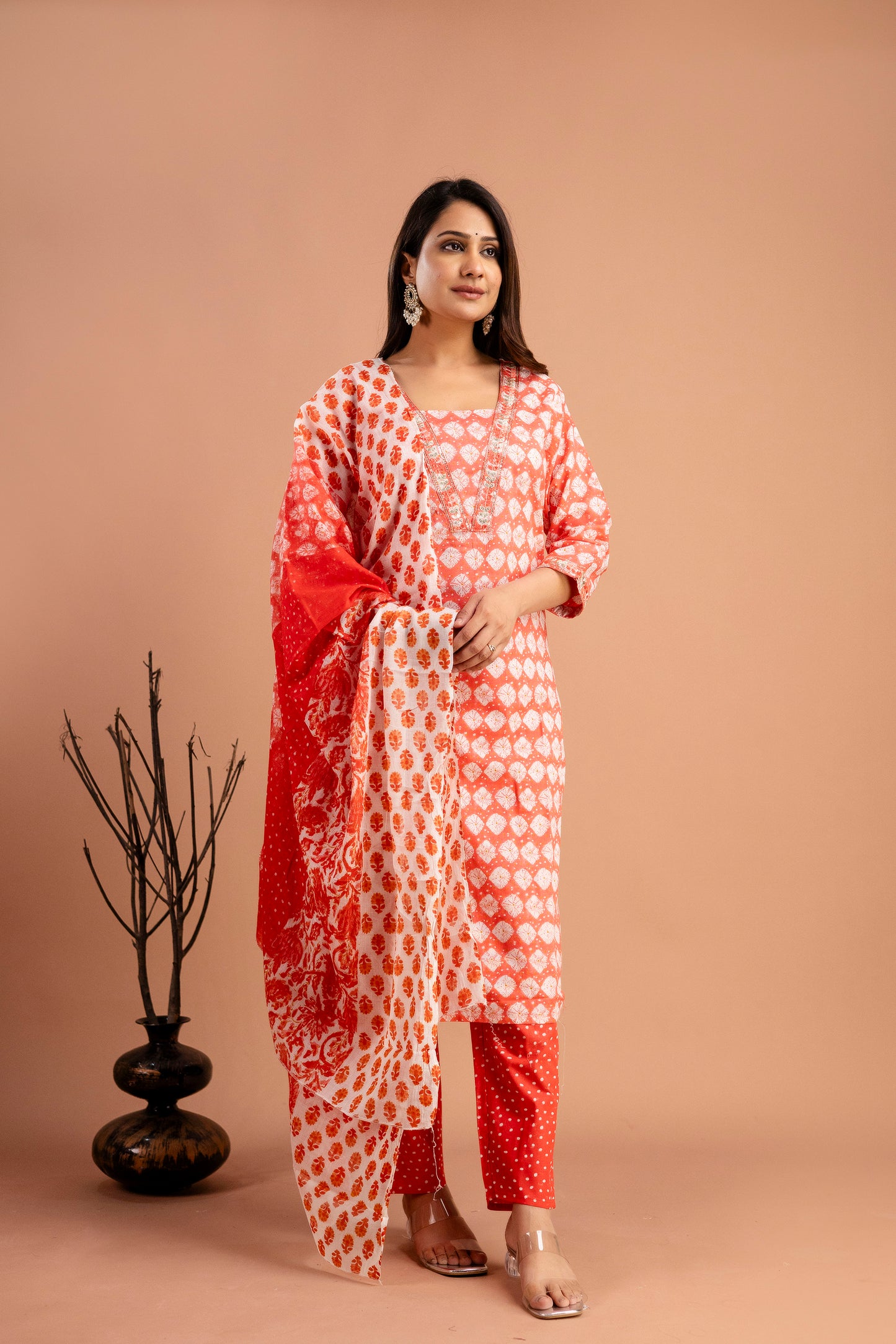 Printed Resham & Sequence Worked Kurti with Handworked Dupatta & Plain Pants