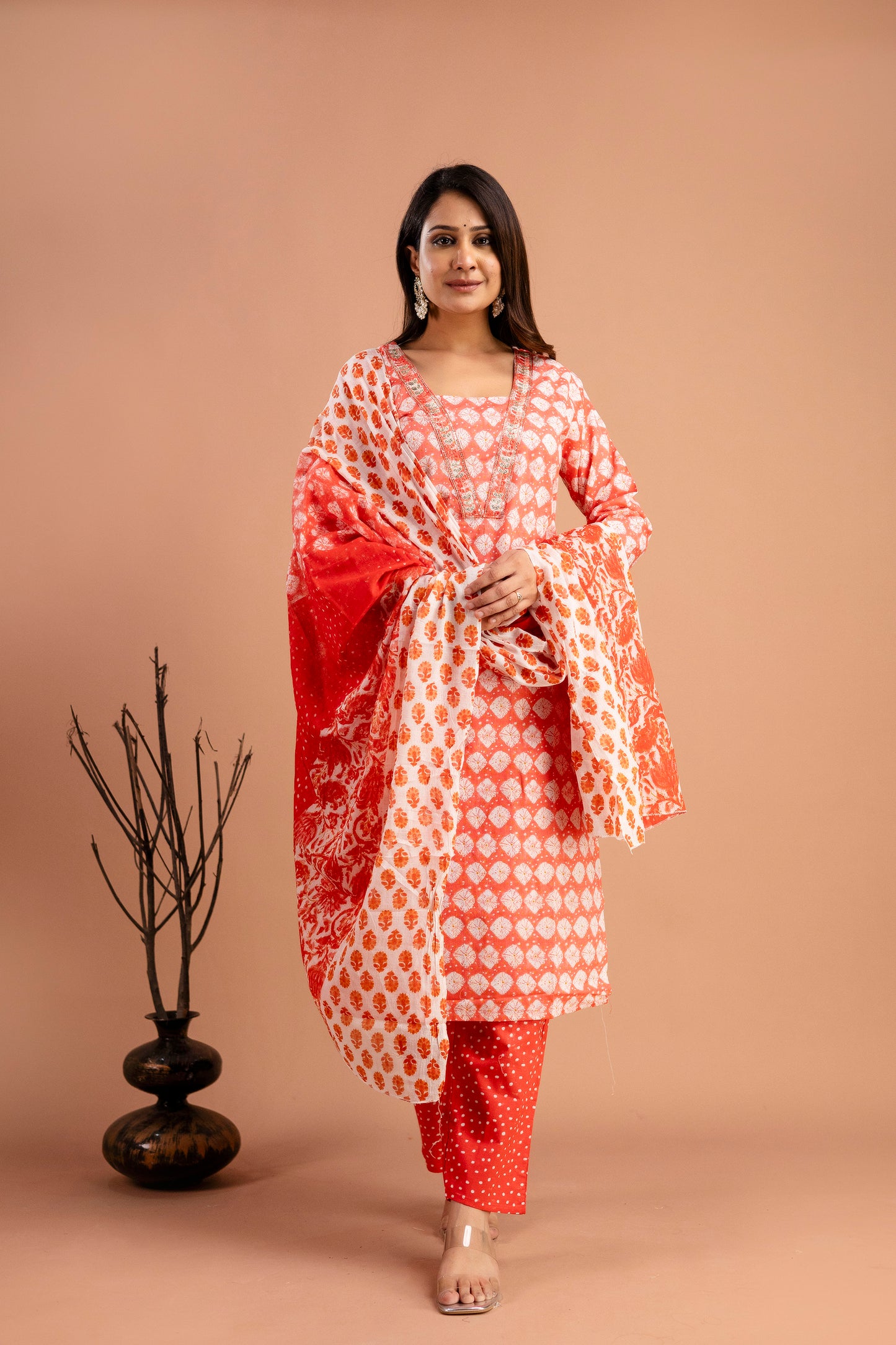 Printed Resham & Sequence Worked Kurti with Handworked Dupatta & Plain Pants